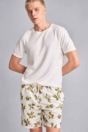 Defacto G7270AXER137 Ekru Regular Fit Baskılı File Astarlı Deniz Şortu