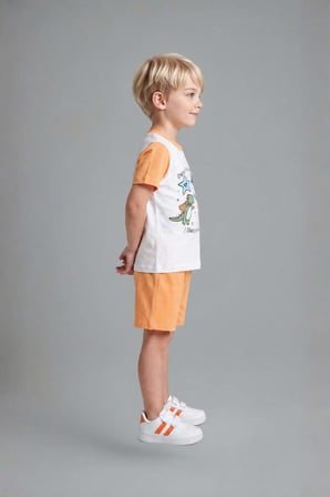 DeFacto %100 Pamuk Dinazor Desenli 2'li Ecru Pijama Takımı Erkek Bebek H8218A526HSER105