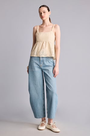 %100 Pamuk Barrel Fit Normal Bel Jean Pantolon