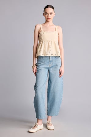 %100 Pamuk Barrel Fit Normal Bel Jean Pantolon