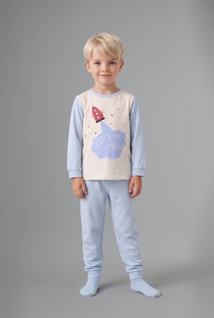 Uzay Desenli Uzun Kollu Üst Lastikli Paça 4'lü Pijama Takımı Erkek Bebek
