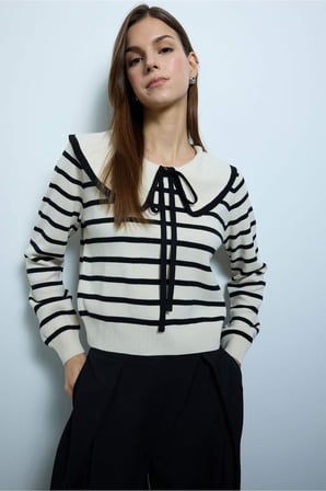 DeFacto Slim Fit Çizgili Kazak G9992AX26SPWT32
