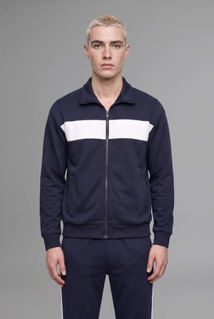 Boxy Fit Polo Yaka Fermuarlı Şeritli Sweatshirt Hırka