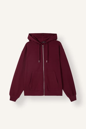 Relax Fit Kapüşonlu Cepli Basıc Fermuarlı Sweatshirt
