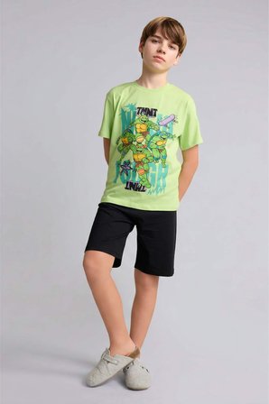DeFacto %100 Pamuk Nınja Turtles-Retro Kısa Kollu Tişört Şort Alt 2'li Pijama Takımı Erkek Çocuk H8008A826HSGN597