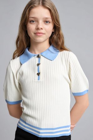 DeFacto Regular Fit Kısa Kollu Fitilli Polo Yaka Kazak Kız Çocuk I1714A826AUWT34