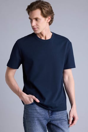 Regular Fıt Bisiklet Yaka Twill Kısa Kollu Tişört D7912AX26SPNV82