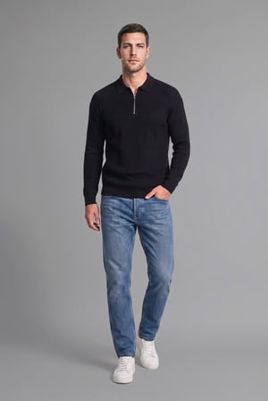 DeFacto Yarım Fermuarlı Polo Yaka Standart Fit Triko Kazak H7182AX26AUBK81