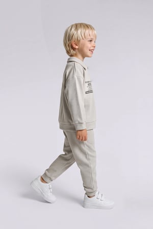 Baskılı Uzun Kollu Sweatshirt Üst Lastikli Paça Eşofman Altı 2'li Takım Erkek Bebek