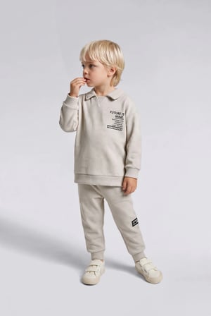 Baskılı Uzun Kollu Sweatshirt Üst Lastikli Paça Eşofman Altı 2'li Takım Erkek Bebek