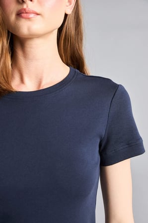Slım Fıt Bisiklet Yaka Basic Ribana Kısa Kollu Lacivert Tişört