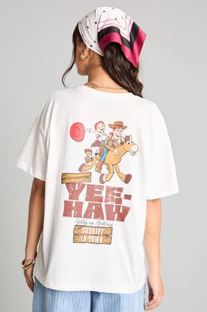 DeFacto Toy Story Lisanslı Oversıze Bisiklet Yaka Sırt Baskılı Ribana Kısa Kollu Ecru Tişört H6819AX26SMER103