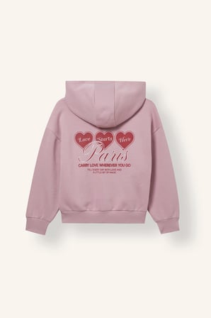 Kapüşonlu Göğüs Baskılı İçi Yumuşak Tüylü Kalın Sweatshirt Kız Çocuk
