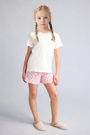 DeFacto Regular Fıt Fitilli Kaşkorse Şort Tişört 2'li Pijama Takımı Kız Çocuk H5705A826SMER233