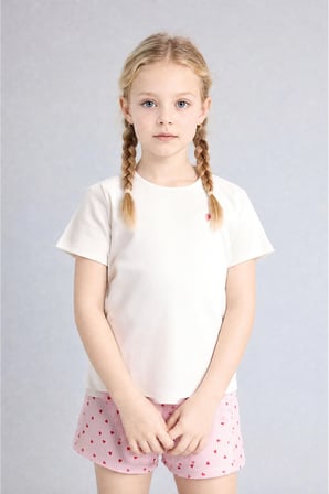 DeFacto Regular Fıt Fitilli Kaşkorse Şort Tişört 2'li Pijama Takımı Kız Çocuk H5705A826SMER233