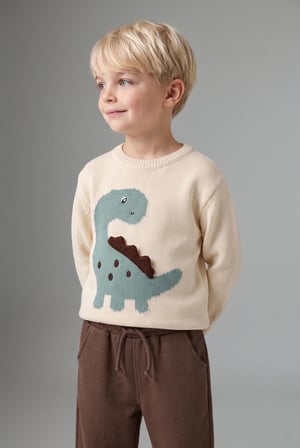 DeFacto Oversize 3D Dinozor Figürlü Triko Kazak Erkek Bebek H9288A526WNER134