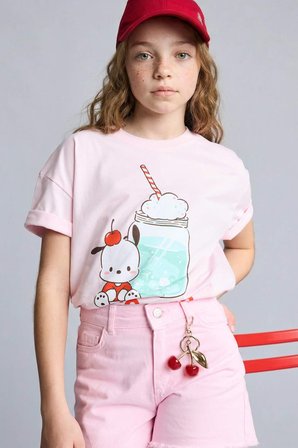 DeFacto %100 Pamuk Pochacco Relax Fıt Bisiklet Yaka Kısa Kollu Tişört Kız Çocuk H3474A826SMPN343