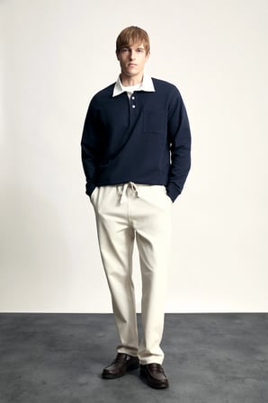 Defacto I3625AXNV64 Lacivert %100 Pamuk Relaxed Fit Kontrast Polo Yaka Cepli İnce Basic Sweatshirt