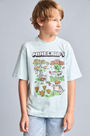 Minecraft Lisanslı New Regular Fıt Bisiklet Yaka Kısa Kollu Nane Yeşili Tişört Erkek Çocuk