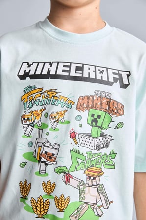 Minecraft Lisanslı New Regular Fıt Bisiklet Yaka Kısa Kollu Nane Yeşili Tişört Erkek Çocuk