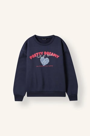 Regular Fıt Bisiklet Yaka Hayvan Baskılı İçi Yumuşak Tüylü Kalın Sweatshirt Kumaşı Sweatshirt Kız Çocuk