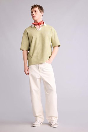 DeFacto Pamuklu Dokulu Boxy Fit Polo Tişört F8351AX26SMGN762