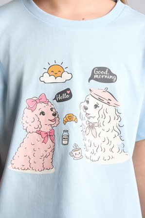 DeFacto %100 Pamuk Baskılı Kısa Kollu Üst Çizgili Geniş Paça Alt Regular Fit 2'li Pijama Takımı Kız Çocuk H5511A826WNBE415