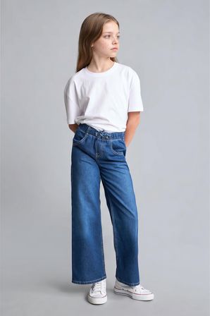 DeFacto Beli Lastikli Wide Leg Jean Pantolon Kız Çocuk H6242A826AUNM28