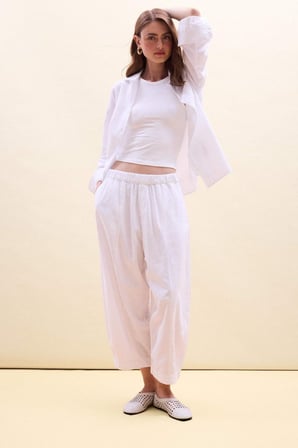 Oversıze Pijama Yaka Keten Karışımlı Uzun Kollu Pembe Gömlek