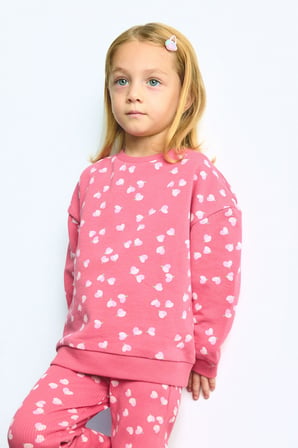DeFacto %100 Pamuk Kalp Desenli Sweatshirt Esnek Belli İspanyol Paça Tayt 2'li Takım Kız Bebek I3663A526WNRD60