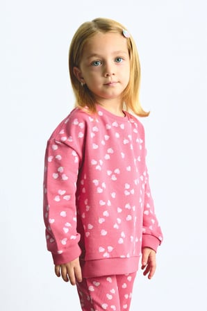 DeFacto %100 Pamuk Kalp Desenli Sweatshirt Esnek Belli İspanyol Paça Tayt 2'li Takım Kız Bebek I3663A526WNRD60