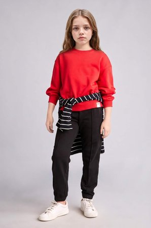 DeFacto Relax Fıt Bisiklet Yaka Kırmızı Sweatshirt Kız Çocuk E6842A826AURD227