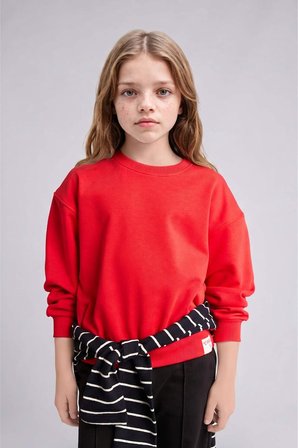 DeFacto Relax Fıt Bisiklet Yaka Kırmızı Sweatshirt Kız Çocuk E6842A826AURD227