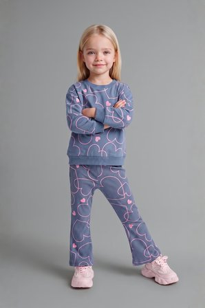 DeFacto Kalp Desenli Bisiklet Yaka Sweatshirt Esnek Belli İspanyol Paça Alt 2'li Takım Kız Bebek I3663A526WNBE341