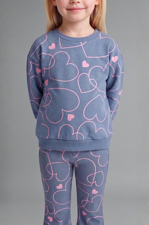 DeFacto Kalp Desenli Bisiklet Yaka Sweatshirt Esnek Belli İspanyol Paça Alt 2'li Takım Kız Bebek I3663A526WNBE341