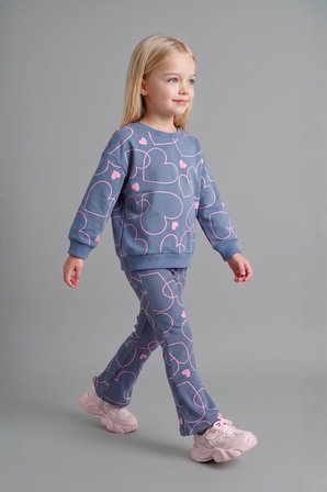 DeFacto Kalp Desenli Bisiklet Yaka Sweatshirt Esnek Belli İspanyol Paça Alt 2'li Takım Kız Bebek I3663A526WNBE341