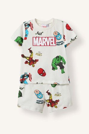 DeFacto Rüzgar Geçirmez Marvel Lisanslı Comıcs 2'li Şortlu Ekru Pijama Takımı Erkek Bebek H8237A526HSER118