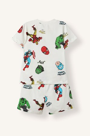 DeFacto Rüzgar Geçirmez Marvel Lisanslı Comıcs 2'li Şortlu Ekru Pijama Takımı Erkek Bebek H8237A526HSER118