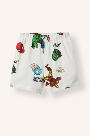 DeFacto Rüzgar Geçirmez Marvel Lisanslı Comıcs 2'li Şortlu Ekru Pijama Takımı Erkek Bebek H8237A526HSER118