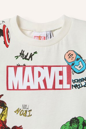 DeFacto Rüzgar Geçirmez Marvel Lisanslı Comıcs 2'li Şortlu Ekru Pijama Takımı Erkek Bebek H8237A526HSER118
