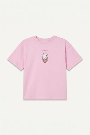 Pochacco Lisanslı Penye Kısa Kollu Leylak Tişört Kız Bebek