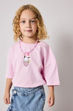Pochacco Lisanslı Penye Kısa Kollu Leylak Tişört Kız Bebek
