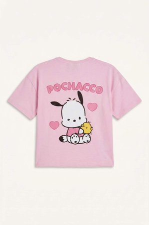 Pochacco Lisanslı Penye Kısa Kollu Leylak Tişört Kız Bebek