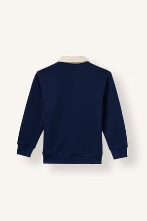 Oversize Polo Yaka Çizgili İçi Yumuşak Tüylü Uzun Kollu Sweatshirt Erkek Çocuk