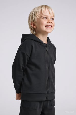 Kapüşonlu Fermuarlı Kalın Sweatshirt Kumaşı Basic Sweatshirt Hırka Erkek Bebek