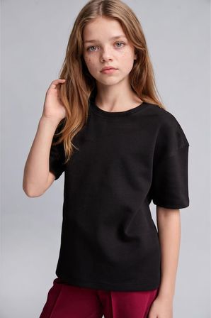 DeFacto Relax Fit Bisiklet Yaka Düşük Omuzlu Kısa Kollu Basic Tişört Kız Çocuk H6034A826AUBK81