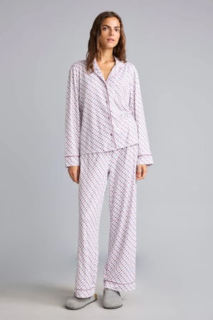 Regular Fit Desenli Biyeli Uzun Kollu Pijama Takımı