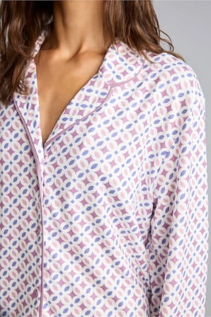 Regular Fit Desenli Biyeli Uzun Kollu Pijama Takımı