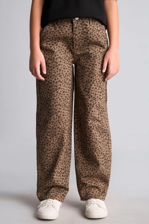 DeFacto Leopar Desenli Baggy Fit Esnek Bantlı Paça Gabardin Pantolon Kız Çocuk I1701A826AUBN335