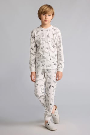 Regular Fit Uzun Kollu Üst Lastikli Paça Alt Baskılı 2'li Pijama Takımı Erkek Çocuk